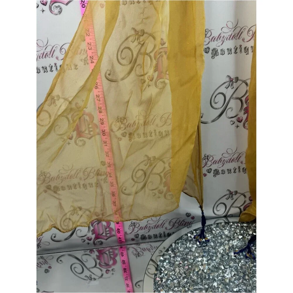 Scarf scarve beaded sheet beads ends Lightweight golden Yellow Sheer Scarf